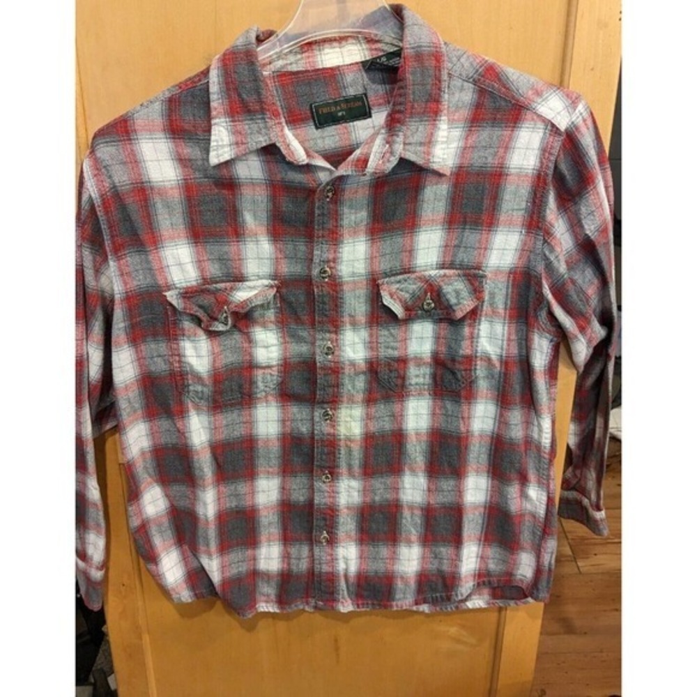 Vintage Field & Stream Heavyweight Flannel Shirt Men Large Red Plaid Cotton